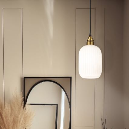 Závesný luster HECTOR na lanku 1xE27/15W/230V biela/mosadz priemer 14 cm