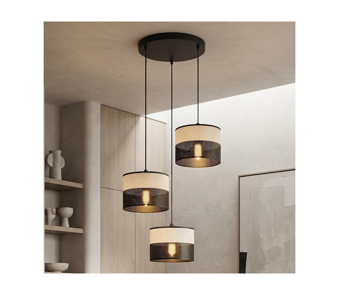 EMIBIG Závesný luster KARBON na lane 3xE27/15W/230V čierna/šedá 1652/3PREM