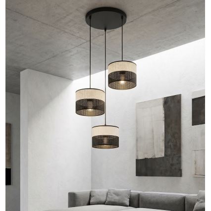 Závesný luster KARBON na lane 3xE27/15W/230V čierna/šedá