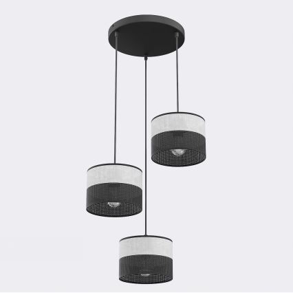 Závesný luster KARBON na lane 3xE27/15W/230V čierna/šedá