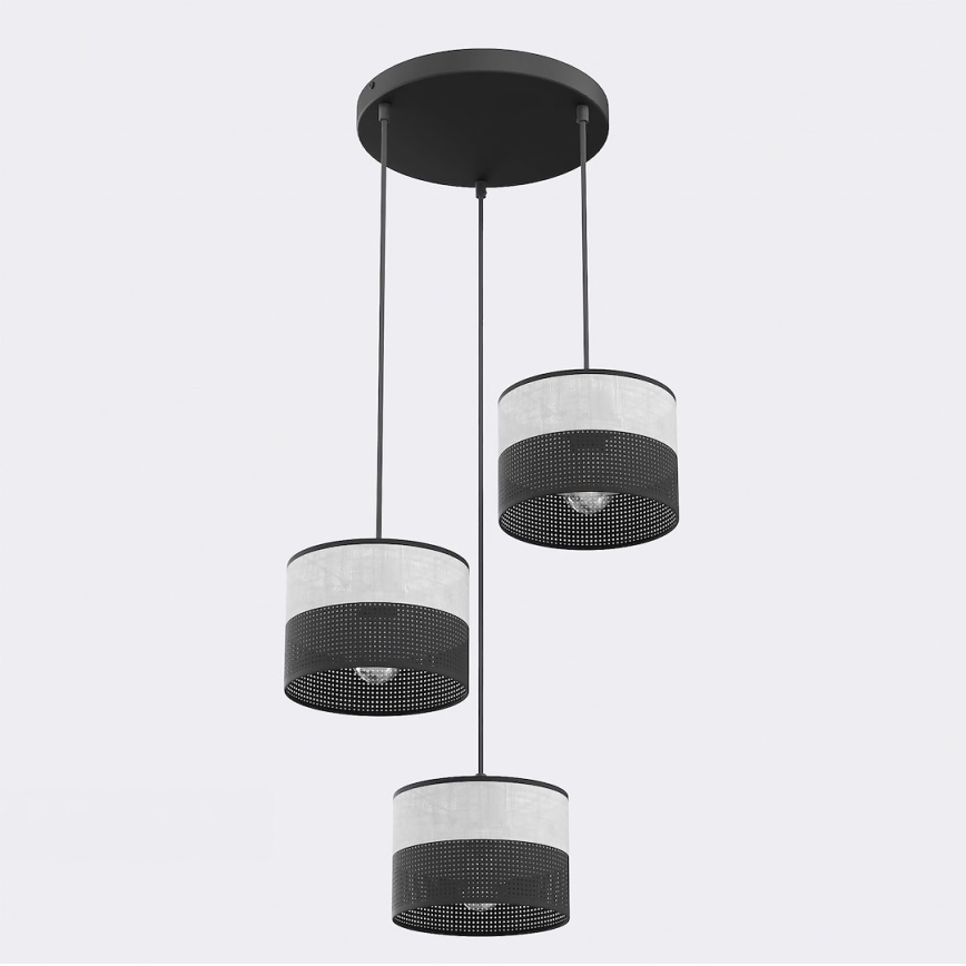 Závesný luster KARBON na lane 3xE27/15W/230V čierna/šedá