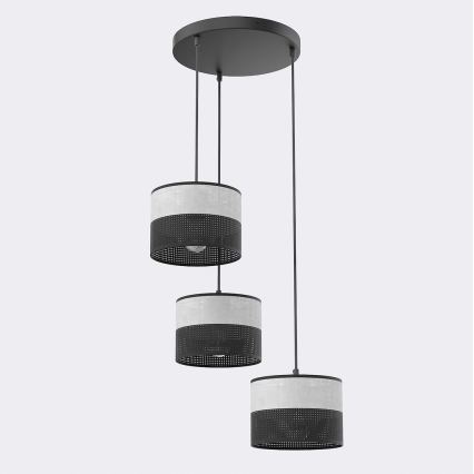 Závesný luster KARBON na lane 3xE27/15W/230V čierna/šedá