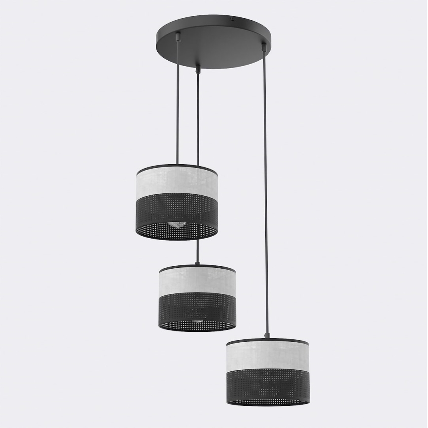 Závesný luster KARBON na lane 3xE27/15W/230V čierna/šedá