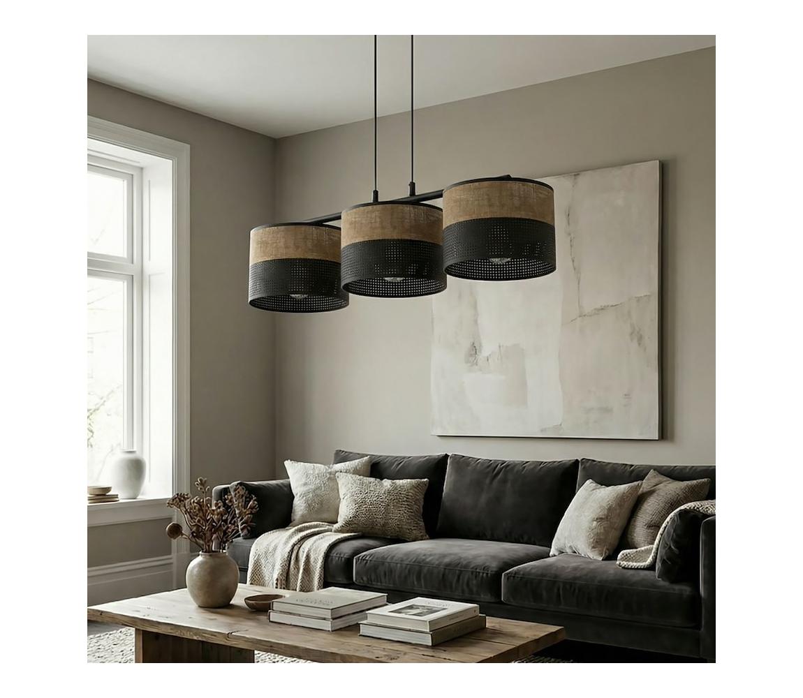 EMIBIG Závesný luster KARBON na lanku 3xE27/15W/230V čierna/hnedá 1653/3