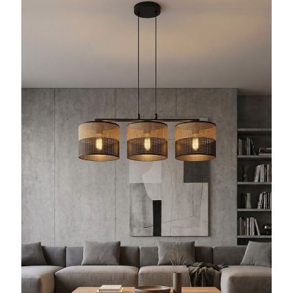 Závesný luster KARBON na lanku 3xE27/15W/230V čierna/hnedá