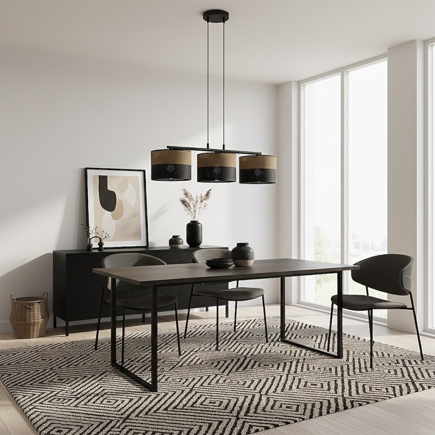 Závesný luster KARBON na lanku 3xE27/15W/230V čierna/hnedá