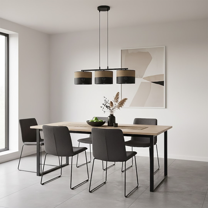 Závesný luster KARBON na lanku 3xE27/15W/230V čierna/hnedá