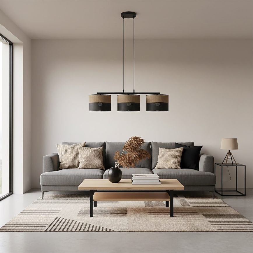 Závesný luster KARBON na lanku 3xE27/15W/230V čierna/hnedá