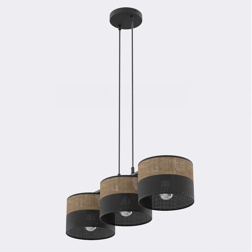 Závesný luster KARBON na lanku 3xE27/15W/230V čierna/hnedá