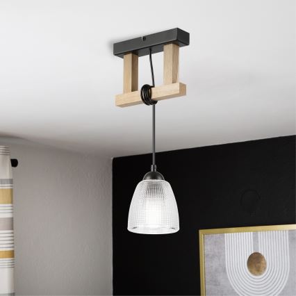 Závesný luster LEANDRA na lanku 1xE27/15W/230V dub/čierna