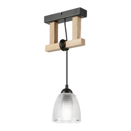 Závesný luster LEANDRA na lanku 1xE27/15W/230V dub/čierna