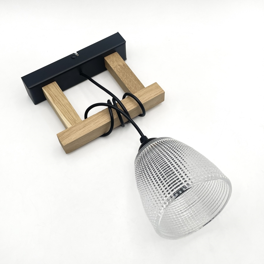 Závesný luster LEANDRA na lanku 1xE27/15W/230V dub/čierna