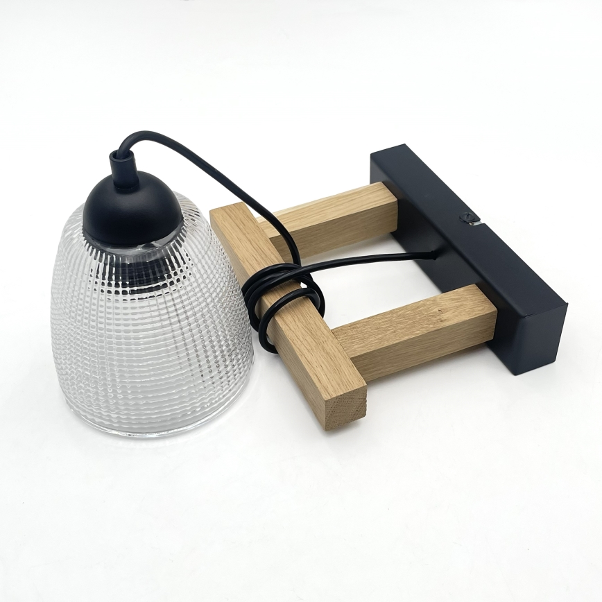 Závesný luster LEANDRA na lanku 1xE27/15W/230V dub/čierna