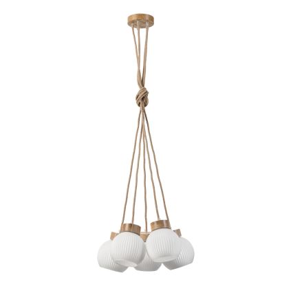 Závesný luster LOOMIS na lane 5xE27/15W/230V 130 cm béžová/dub