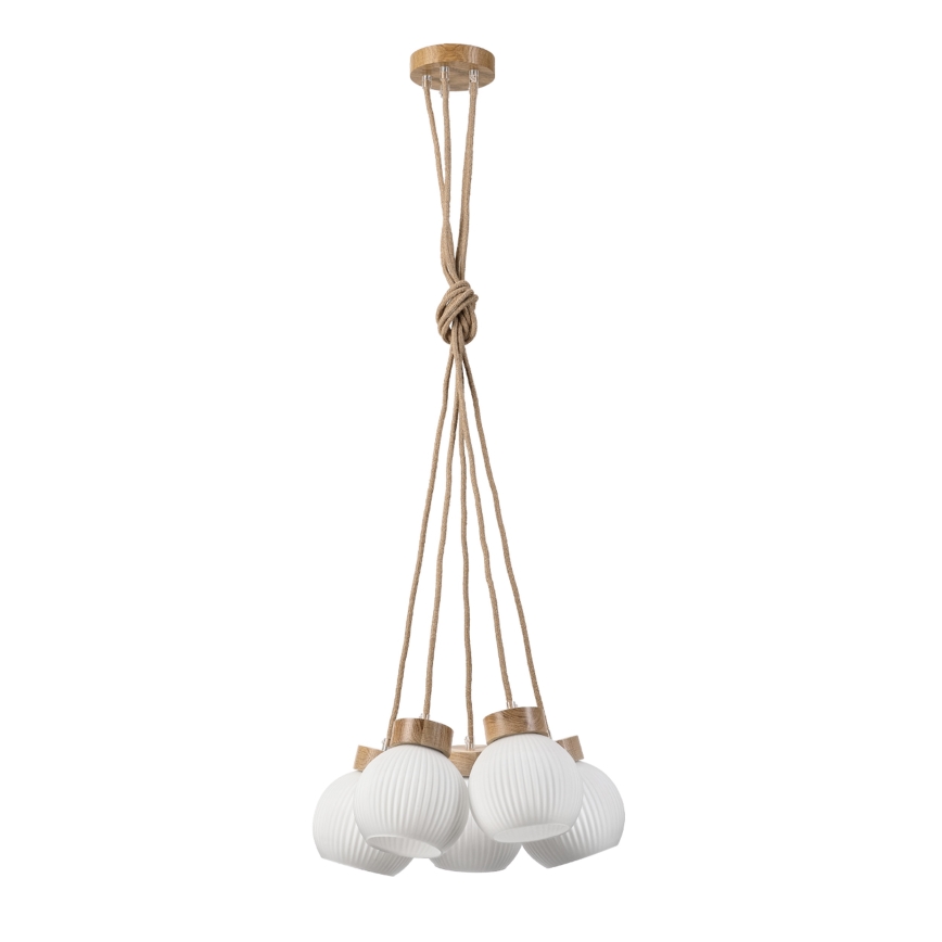 Závesný luster LOOMIS na lane 5xE27/15W/230V 130 cm béžová/dub