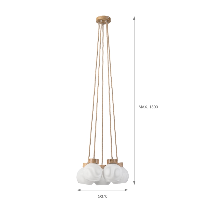 Závesný luster LOOMIS na lane 5xE27/15W/230V 130 cm béžová/dub