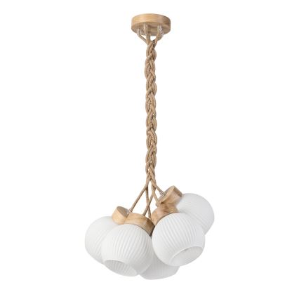 Závesný luster LOOMIS na lanku 5xE27/15W/230V 83 cm béžová/dub