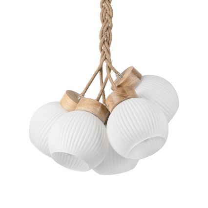 Závesný luster LOOMIS na lanku 5xE27/15W/230V 83 cm béžová/dub