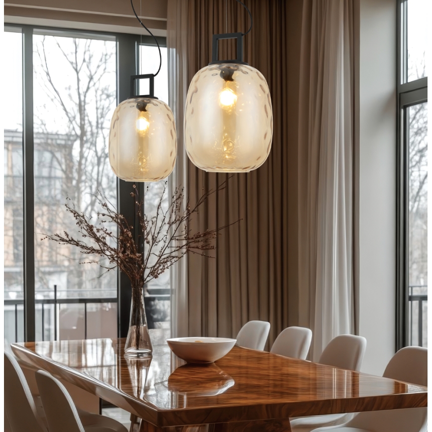 Závesný luster LUCY na lanku 1xE27/40W/230V dymovo-béžový