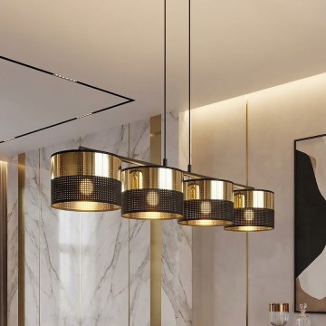 Závesný luster LUX na lanku 4xE27/15W/230V čierna/zlatá