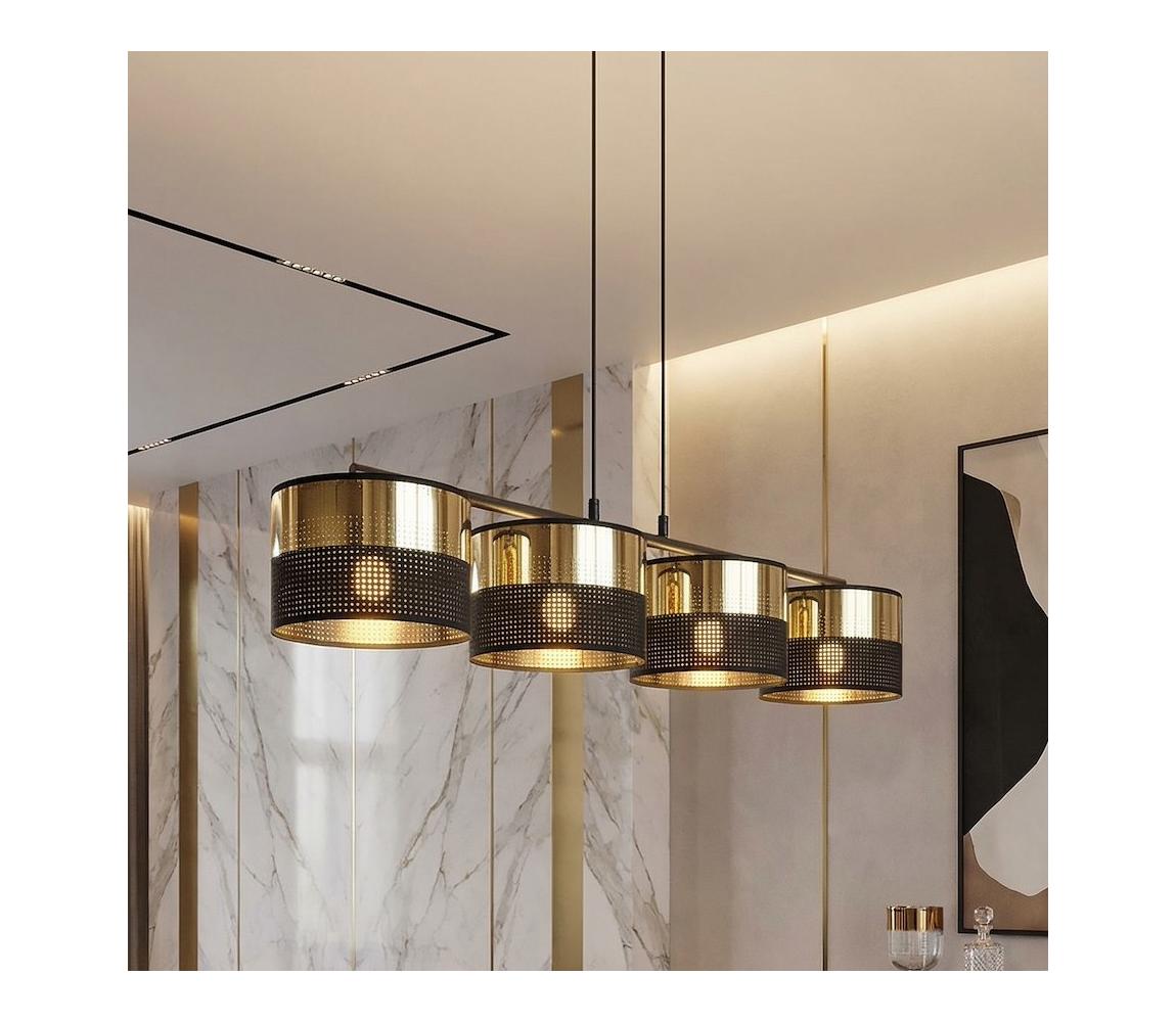 EMIBIG Závesný luster LUX na lanku 4xE27/15W/230V čierna/zlatá 1649/4