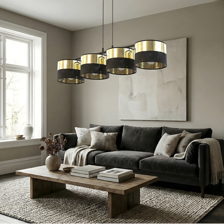 Závesný luster LUX na lanku 4xE27/15W/230V čierna/zlatá