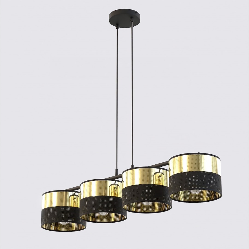 Závesný luster LUX na lanku 4xE27/15W/230V čierna/zlatá