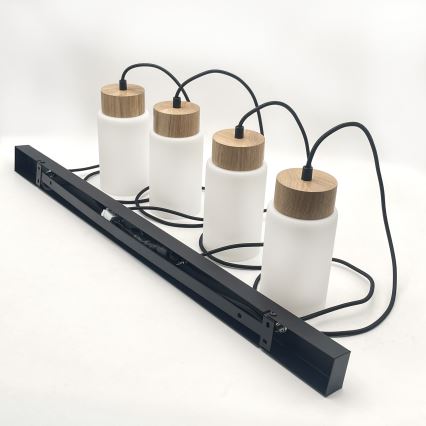 Závesný luster MARKUS 4xE27/15W/230V čierna/dub