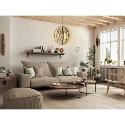 Závesný luster na lane 1xE27/60W/230V, priemer 50 cm, masívna dýha z kaučukovníka