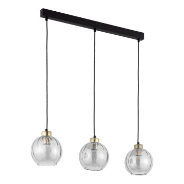 Závesný luster na lane DEVI 3xE27/15W/230V čierna/dymová