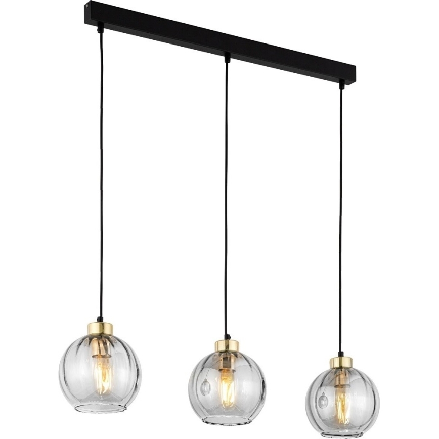 Závesný luster na lane DEVI 3xE27/15W/230V čierna/dymová