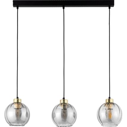 Závesný luster na lane DEVI 3xE27/15W/230V čierna/dymová