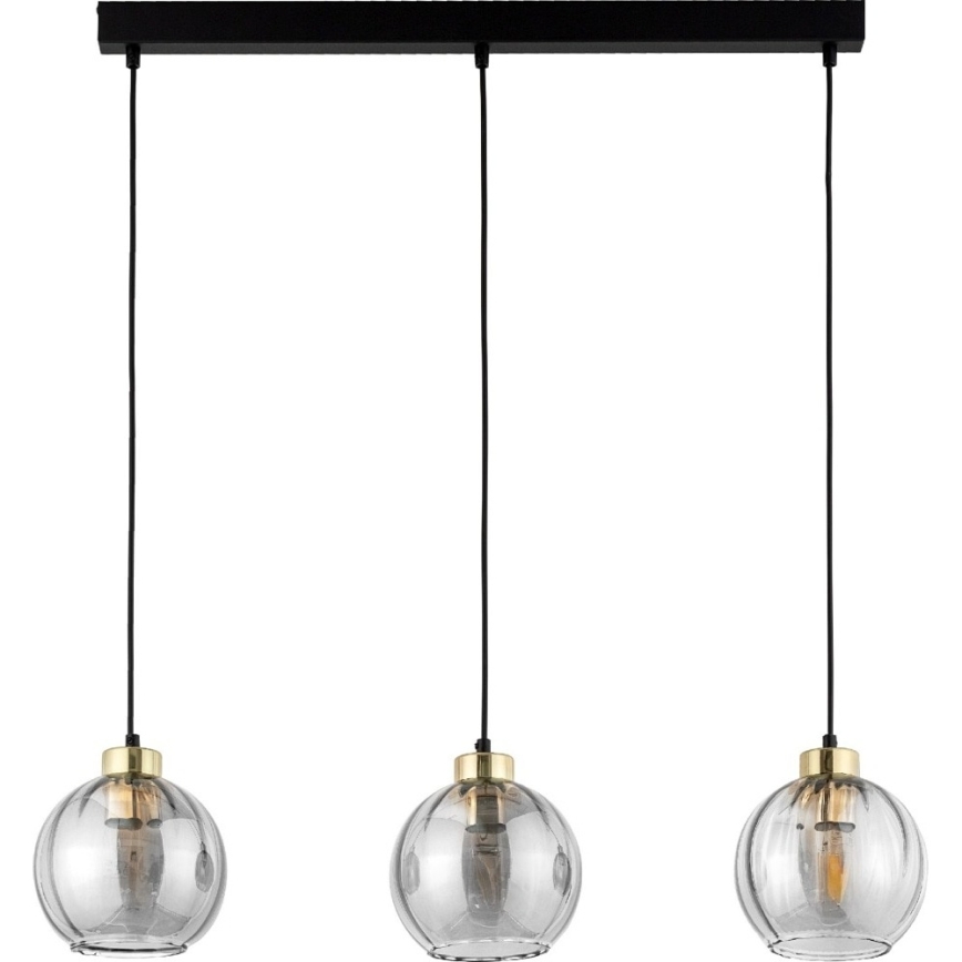 Závesný luster na lane DEVI 3xE27/15W/230V čierna/dymová