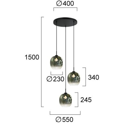 Závesný luster na lane MIRROR 3xE27/14W/230V dymovozelený