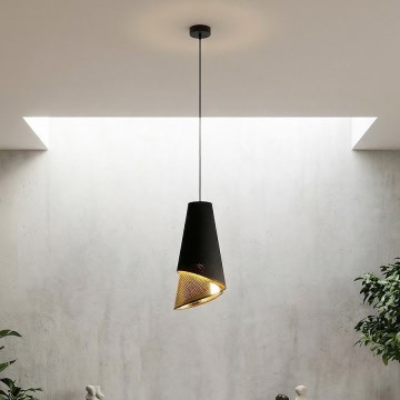 Závesný luster na lane MODA 1xE27/15W/230V čierna/zlatá