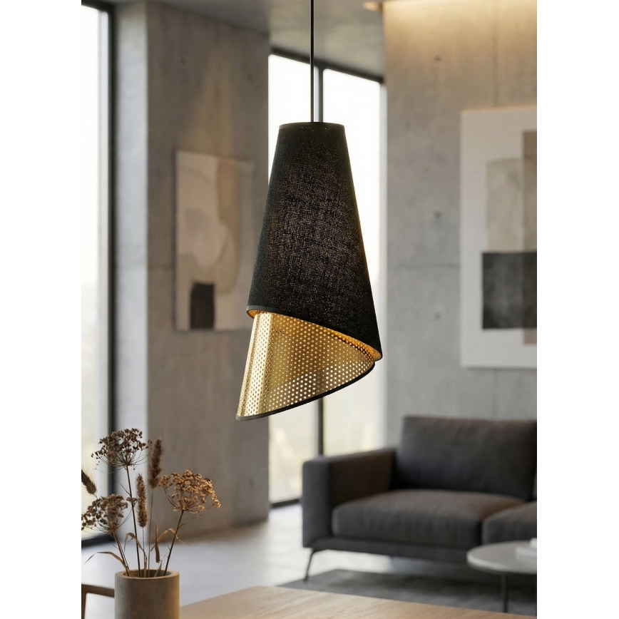 Závesný luster na lane MODA 1xE27/15W/230V čierna/zlatá