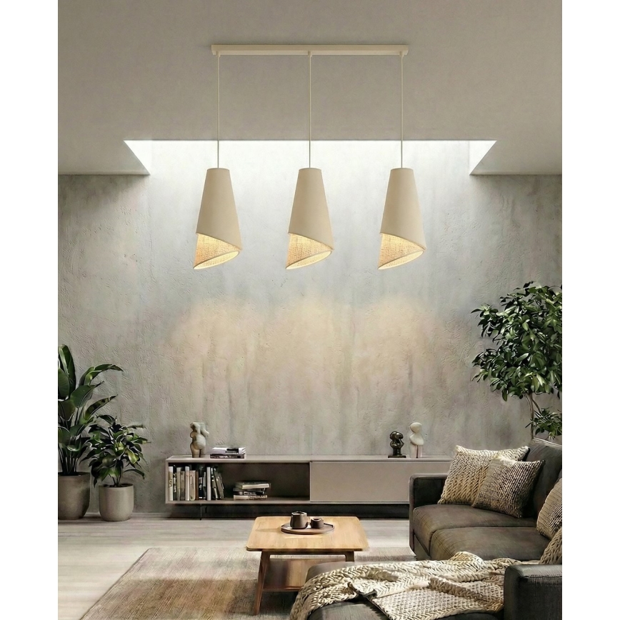 Závesný luster na lane MODA 3xE27/15W/230V béžová/ratan