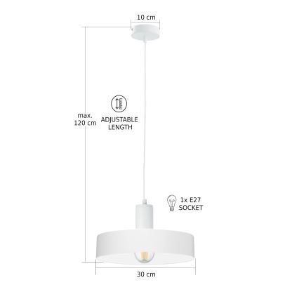 Závesný luster na lankách ARCANE 1xE27/60W/230V biela