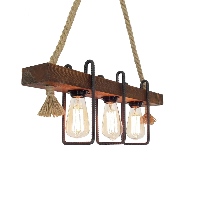 Závesný luster na lankách KUTUK 3xE27/40W/230V borovica