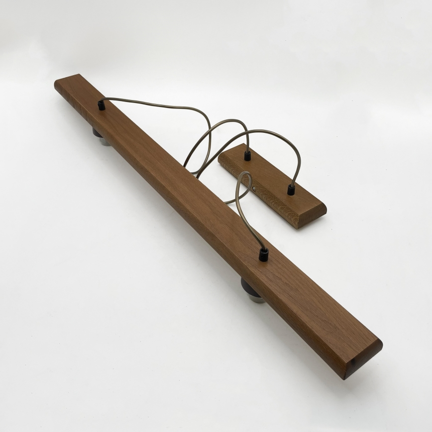 Závesný luster na lanku AIDA 2xE27/15W/230V, priemer 35 cm, dub/rafia