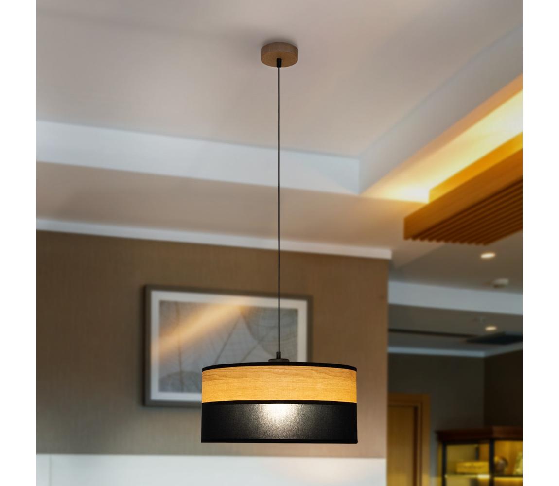 Závesný luster na lanku ALBA 1xE27/15W/230V, priemer 40 cm, čierna/hnedá W-KM 4020/1 DS+WOOD+BK