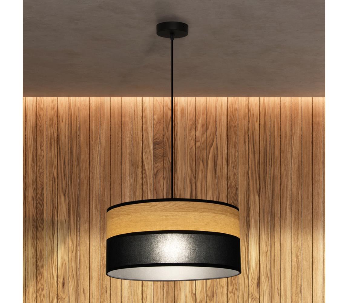 Závesný luster na lanku ALBA 1xE27/15W/230V, priemer 40 cm, čierna/hnedá W-KM 4020/1 BK+WOOD+BK