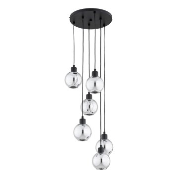 Závesný luster na lanku ARVENE 6xE27/15W/230V čierny/lesklý chróm
