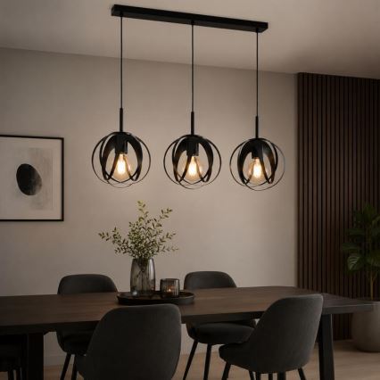 Závesný luster na lanku ASANI 3xE27/15W/230V čierny