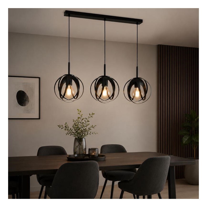 Závesný luster na lanku ASANI 3xE27/15W/230V čierny
