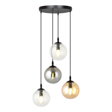 Závesný luster na lanku COSMO 4xE14/10W/230V pr. 40 cm čierna/číra/dymová čierna/béžová