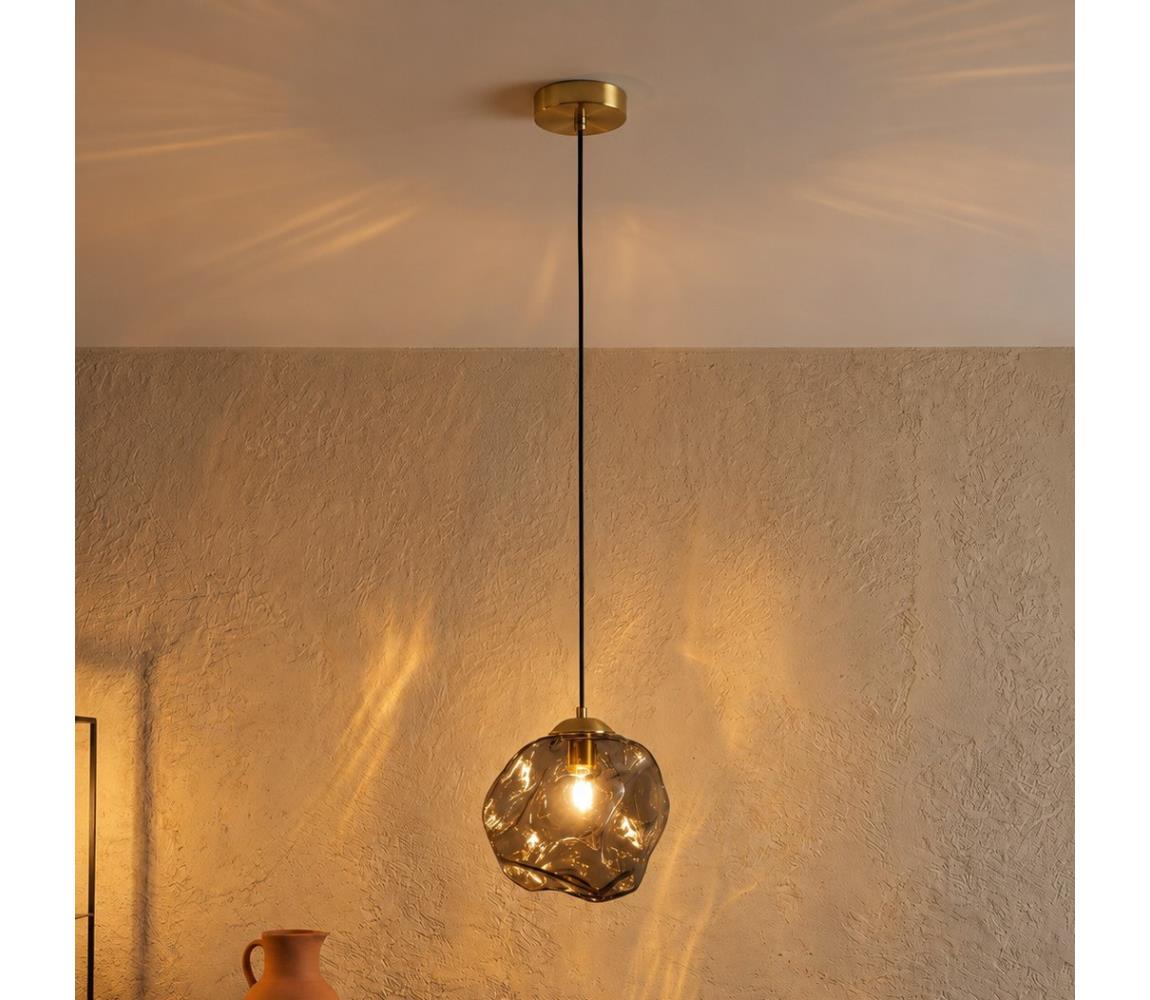 Závesný luster na lanku CRISTAL 1xE14/15W/230V mosadz/dymovo čierna LM-1.302/PATYNA/SMOKY