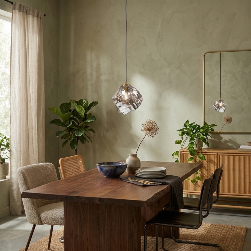 Závesný luster na lanku CRISTAL 1xE14/15W/230V mosadz/dymovo čierna