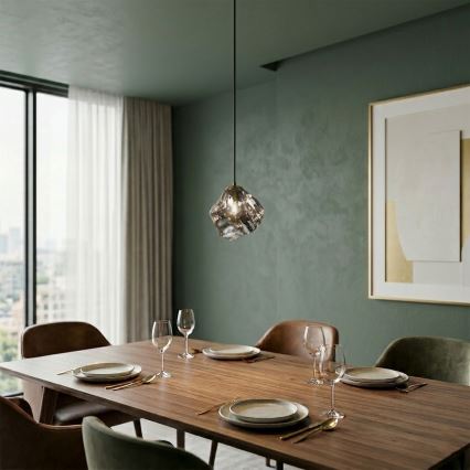 Závesný luster na lanku CRISTAL 1xE14/15W/230V mosadz/dymovo čierna