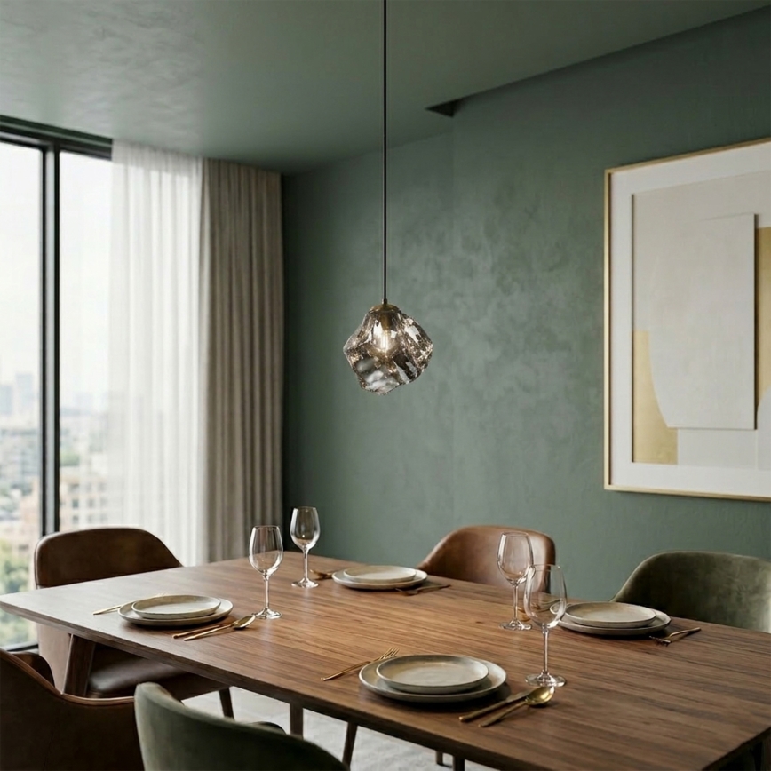 Závesný luster na lanku CRISTAL 1xE14/15W/230V mosadz/dymovo čierna